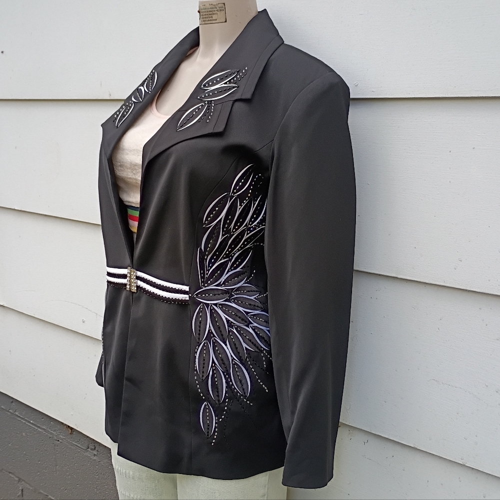 Vintage Black And White Beaded Embroidered Blazer